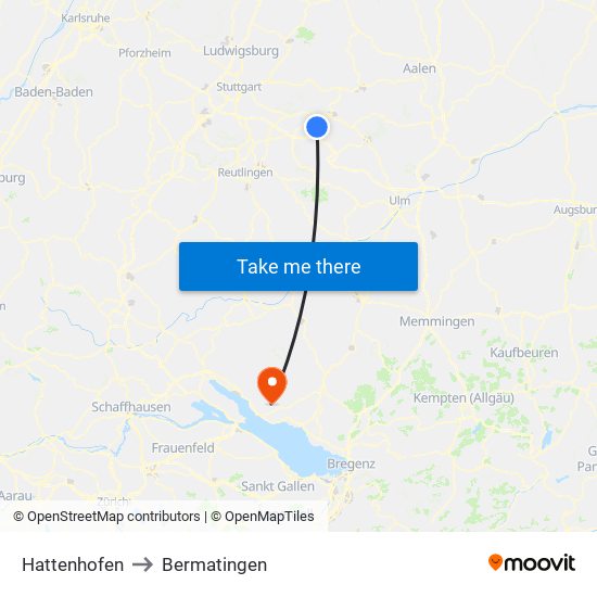 Hattenhofen to Bermatingen map