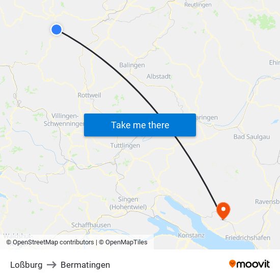 Loßburg to Bermatingen map