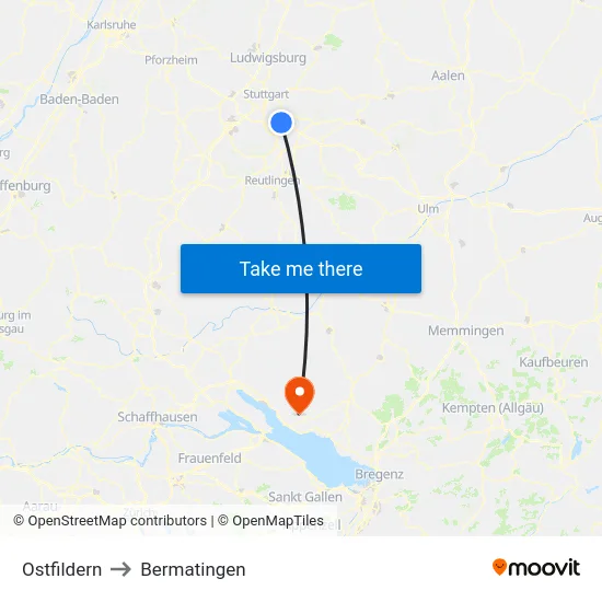 Ostfildern to Bermatingen map
