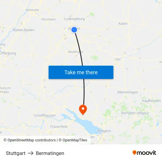 Stuttgart to Bermatingen map