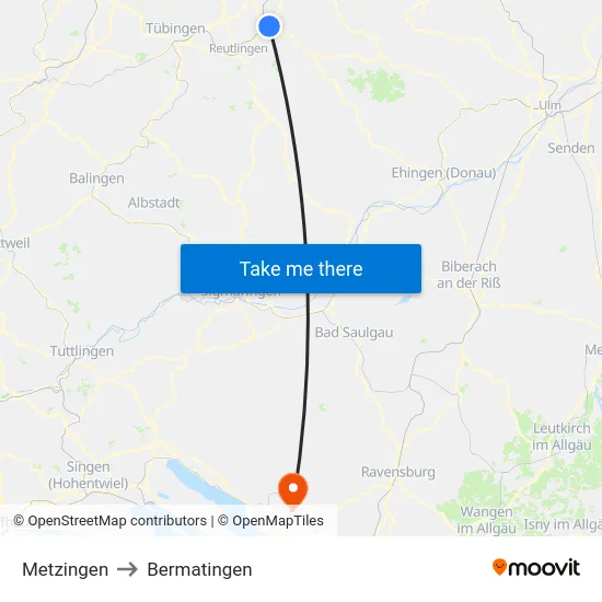 Metzingen to Bermatingen map