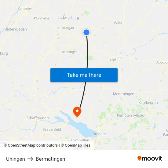 Uhingen to Bermatingen map