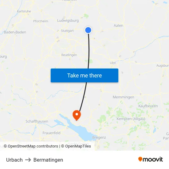 Urbach to Bermatingen map