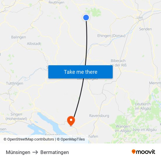 Münsingen to Bermatingen map