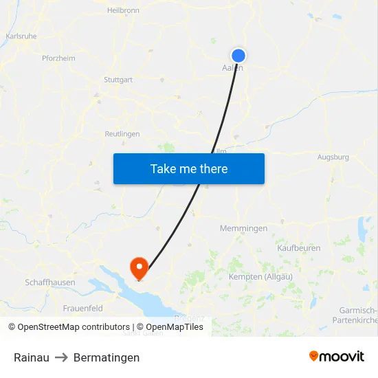 Rainau to Bermatingen map
