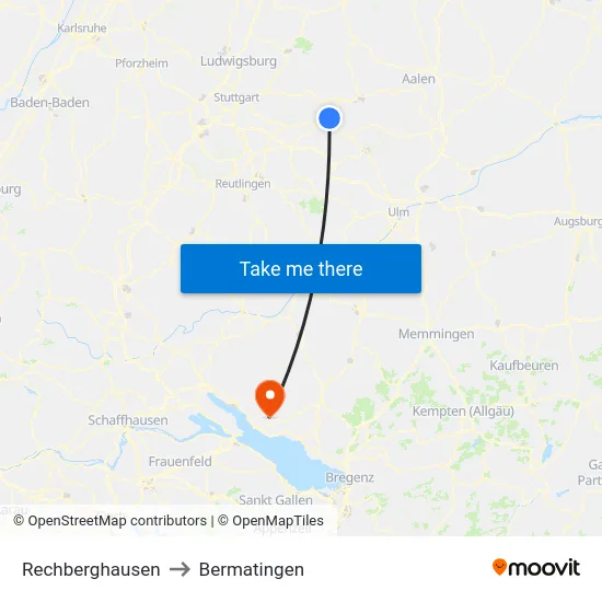 Rechberghausen to Bermatingen map