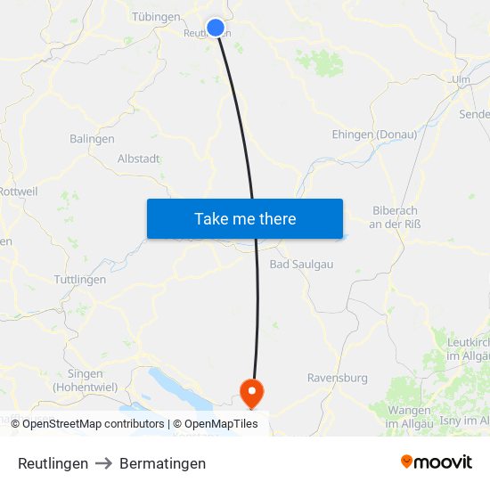 Reutlingen to Bermatingen map