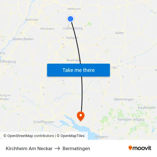Kirchheim Am Neckar to Bermatingen map