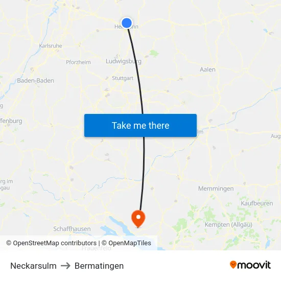 Neckarsulm to Bermatingen map