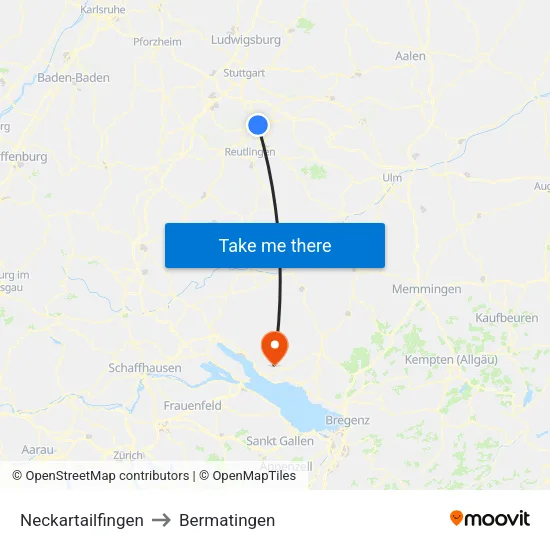 Neckartailfingen to Bermatingen map