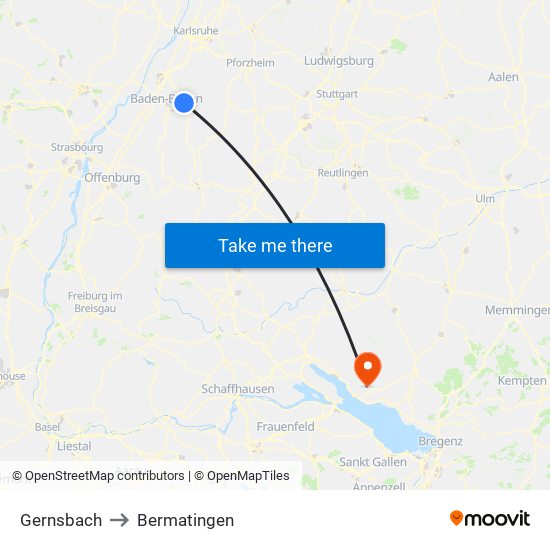 Gernsbach to Bermatingen map