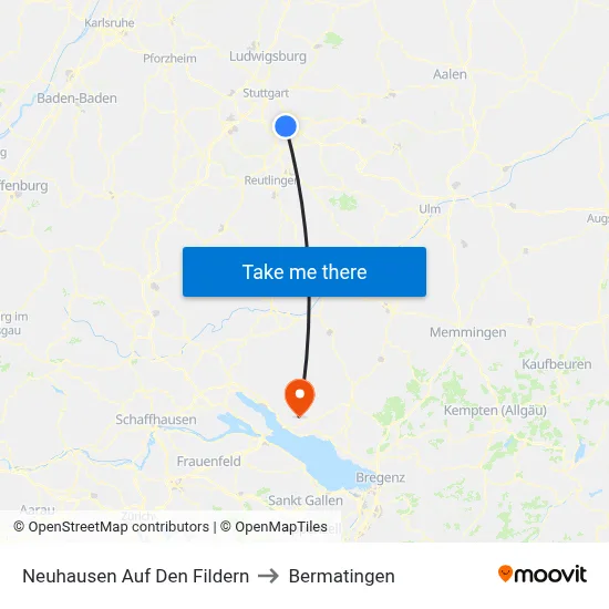 Neuhausen Auf Den Fildern to Bermatingen map
