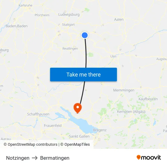 Notzingen to Bermatingen map