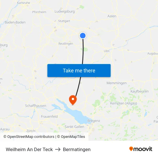 Weilheim An Der Teck to Bermatingen map