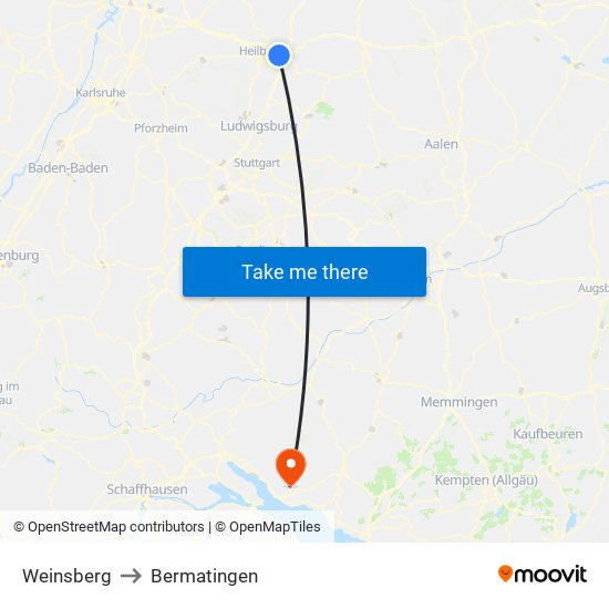 Weinsberg to Bermatingen map