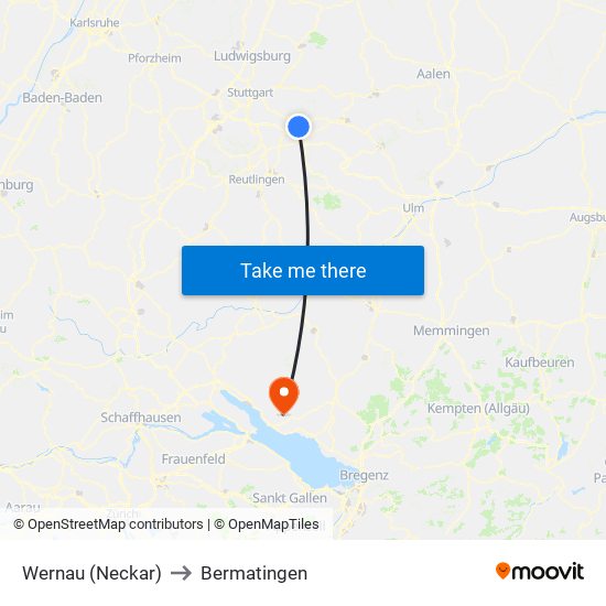 Wernau (Neckar) to Bermatingen map