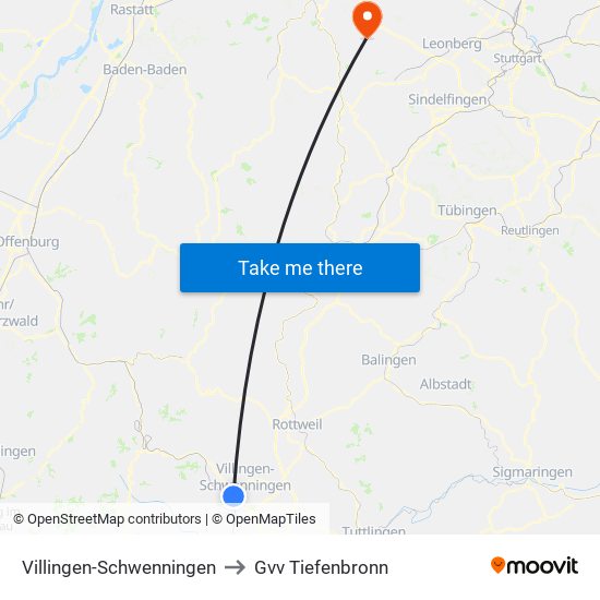 Villingen-Schwenningen to Gvv Tiefenbronn map