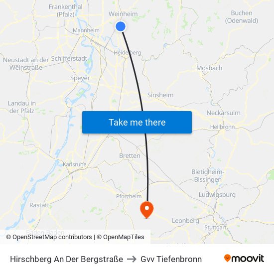 Hirschberg An Der Bergstraße to Gvv Tiefenbronn map