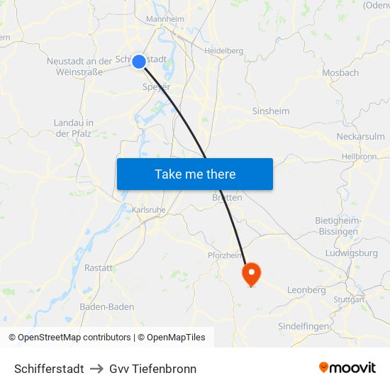 Schifferstadt to Gvv Tiefenbronn map