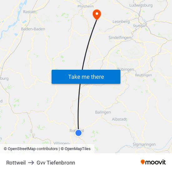 Rottweil to Gvv Tiefenbronn map