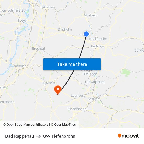 Bad Rappenau to Gvv Tiefenbronn map