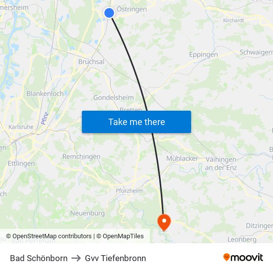 Bad Schönborn to Gvv Tiefenbronn map