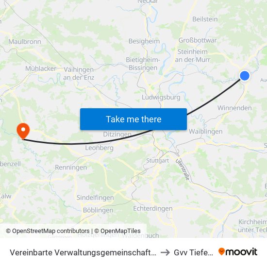 Vereinbarte Verwaltungsgemeinschaft Der Stadt Backnang to Gvv Tiefenbronn map