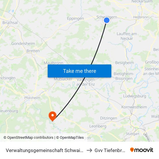 Verwaltungsgemeinschaft Schwaigern to Gvv Tiefenbronn map