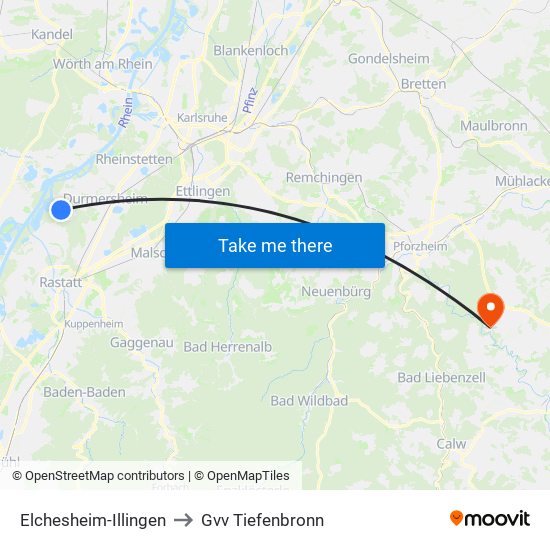 Elchesheim-Illingen to Gvv Tiefenbronn map