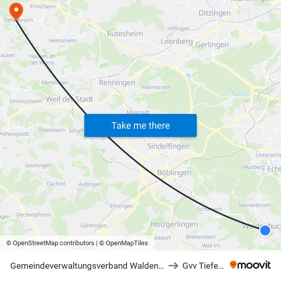 Gemeindeverwaltungsverband Waldenbuch/Steinenbronn to Gvv Tiefenbronn map