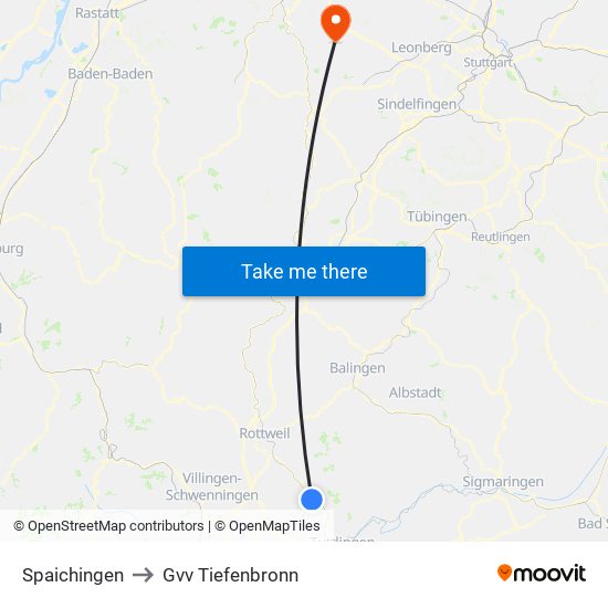 Spaichingen to Gvv Tiefenbronn map