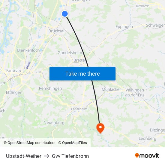 Ubstadt-Weiher to Gvv Tiefenbronn map