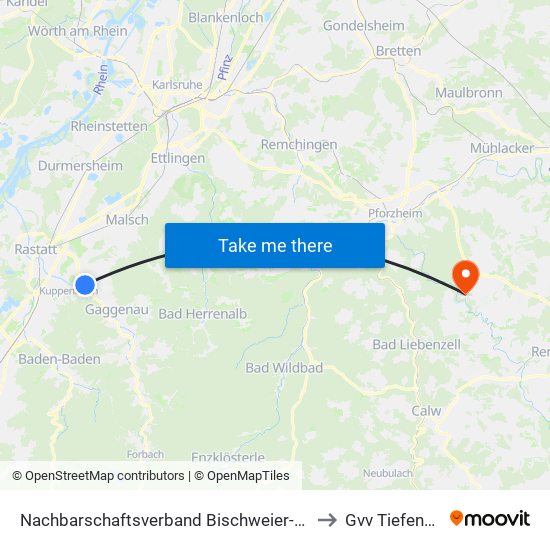 Nachbarschaftsverband Bischweier-Kuppenheim to Gvv Tiefenbronn map