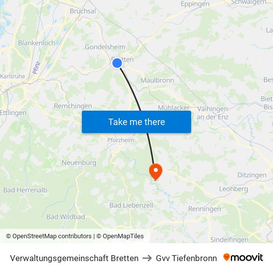 Verwaltungsgemeinschaft Bretten to Gvv Tiefenbronn map