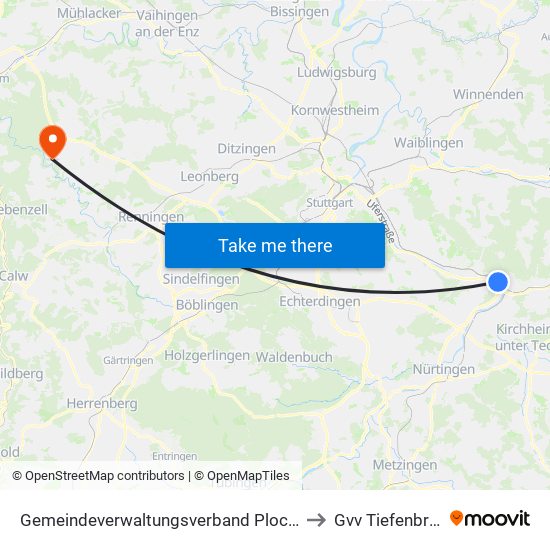 Gemeindeverwaltungsverband Plochingen to Gvv Tiefenbronn map