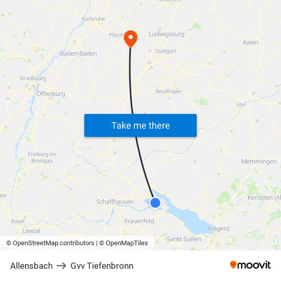 Allensbach to Gvv Tiefenbronn map