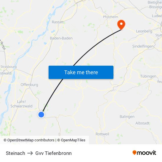 Steinach to Gvv Tiefenbronn map