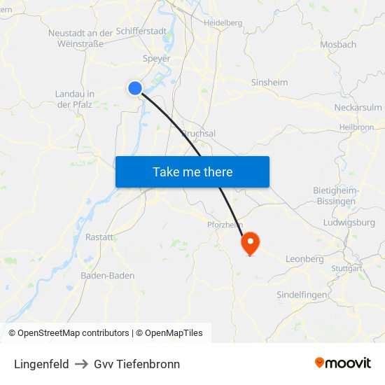 Lingenfeld to Gvv Tiefenbronn map