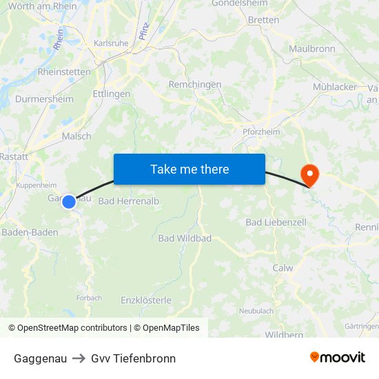 Gaggenau to Gvv Tiefenbronn map