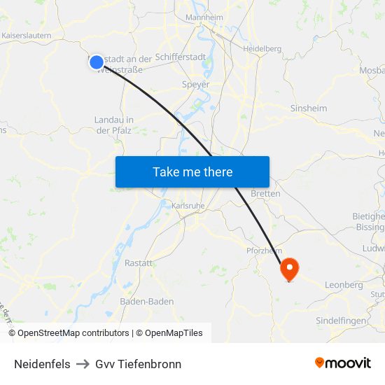 Neidenfels to Gvv Tiefenbronn map