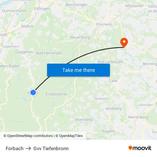 Forbach to Gvv Tiefenbronn map