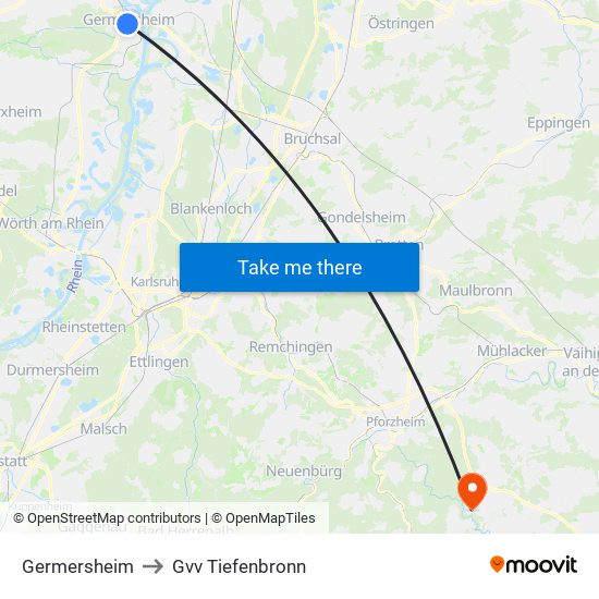 Germersheim to Gvv Tiefenbronn map