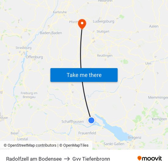 Radolfzell am Bodensee to Gvv Tiefenbronn map