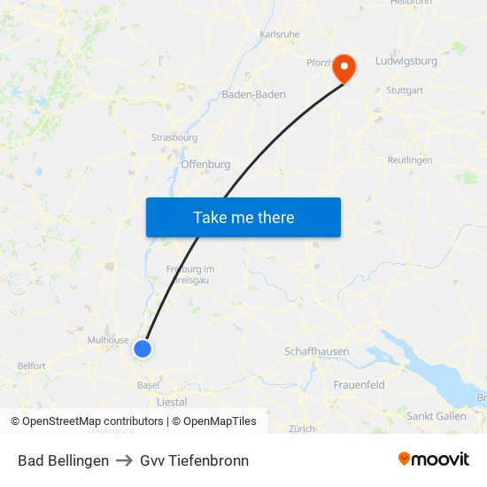 Bad Bellingen to Gvv Tiefenbronn map