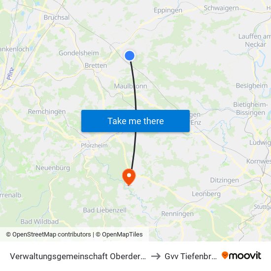 Verwaltungsgemeinschaft Oberderdingen to Gvv Tiefenbronn map