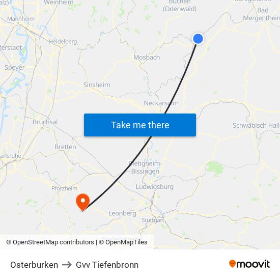 Osterburken to Gvv Tiefenbronn map