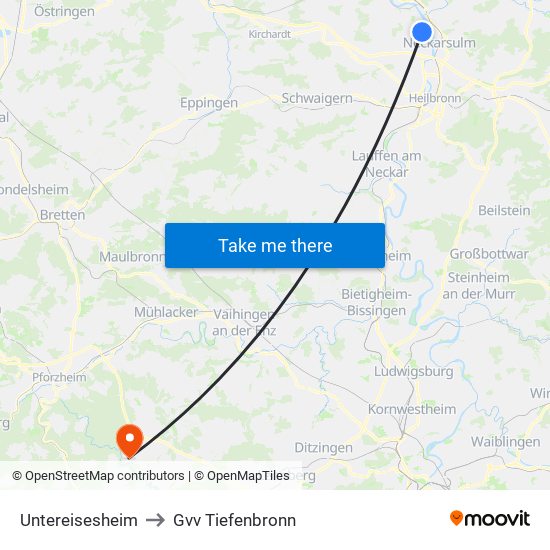 Untereisesheim to Gvv Tiefenbronn map