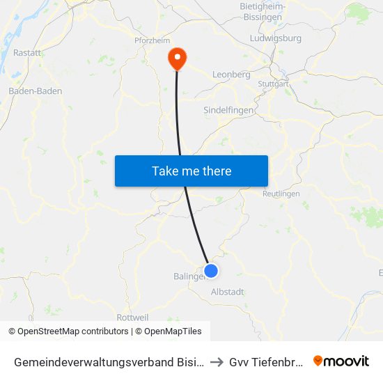 Gemeindeverwaltungsverband Bisingen to Gvv Tiefenbronn map
