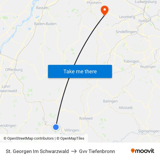 St. Georgen Im Schwarzwald to Gvv Tiefenbronn map