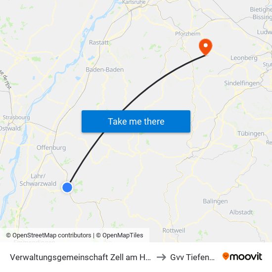 Verwaltungsgemeinschaft Zell am Harmersbach to Gvv Tiefenbronn map